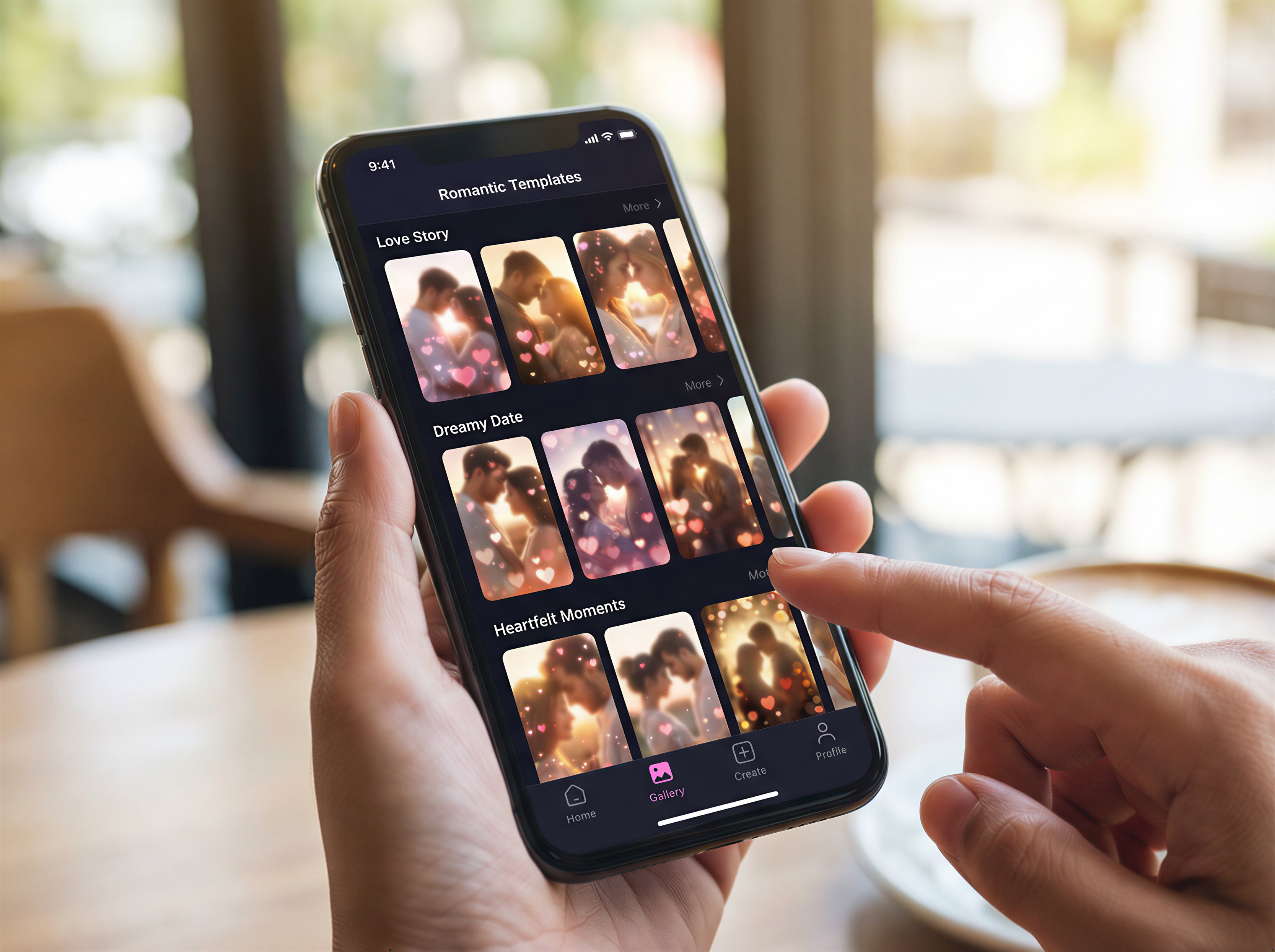 VidFab AI interface displaying 60+ romantic kissing effect templates